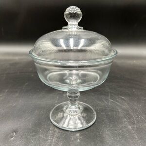 Clear Glass lidded candy dish compote *chipped lid*